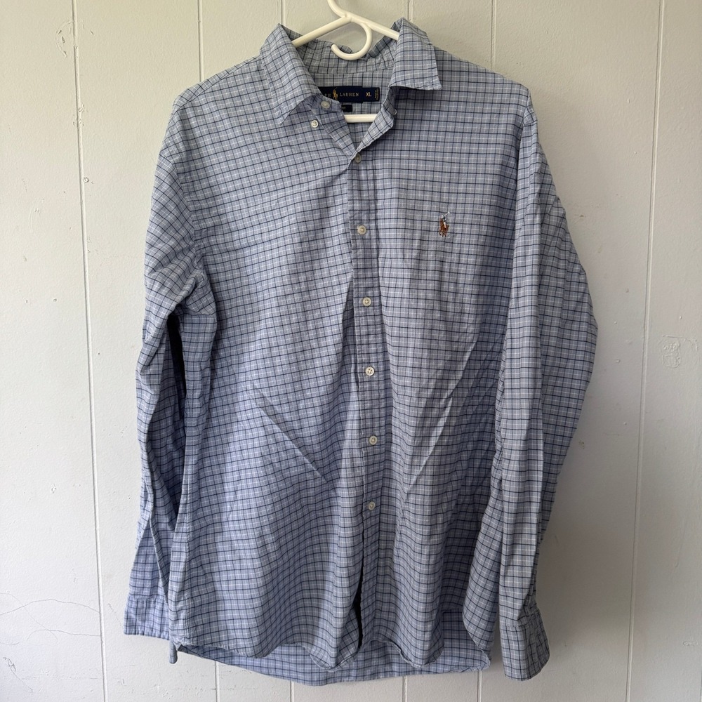 Polo Ralph Lauren Custom Fit Shirt Mens XL Blue Check Plaid Long Sleeve Cotton